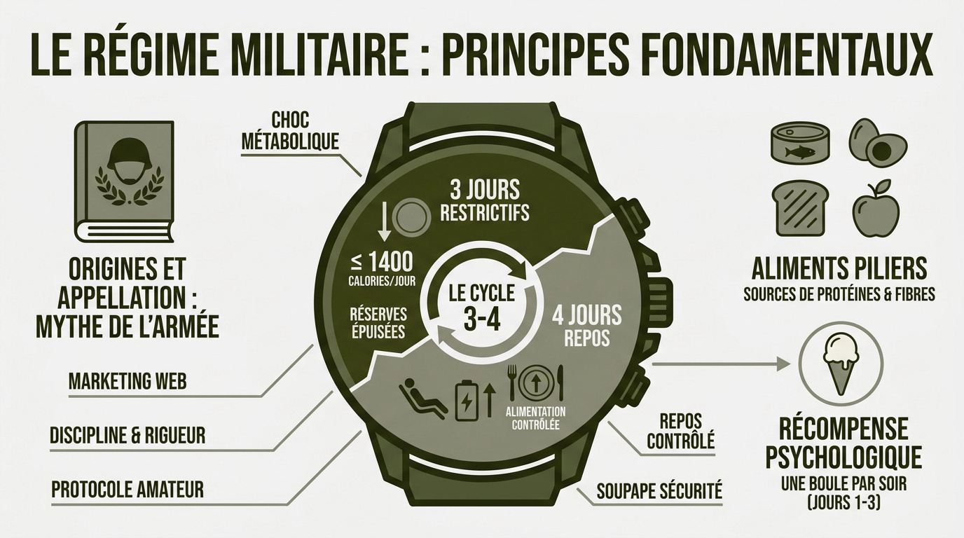 Illustration des principes du régime militaire et perte de poids rapide